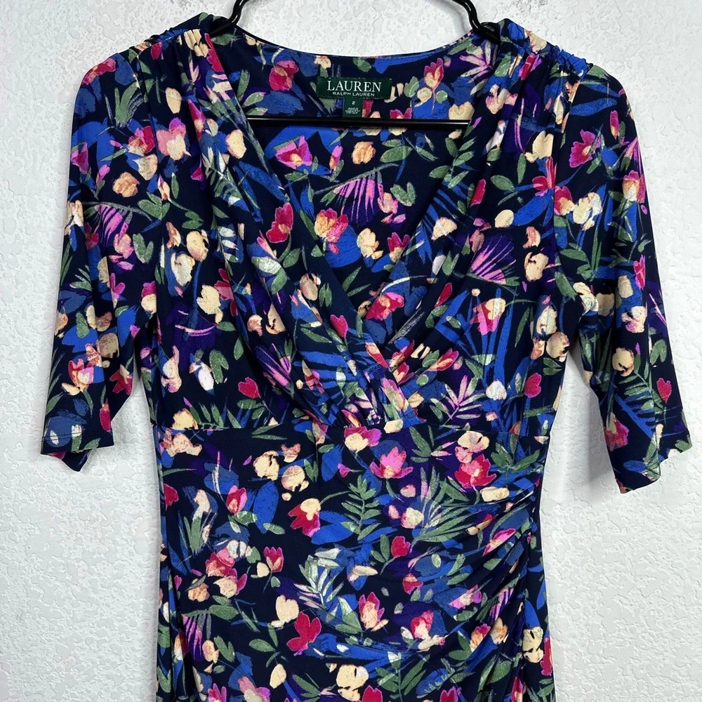 LRL Dress Womens Size 2 Floral‎ Short Sleeve Wrap Spring Romantic Easter Sheath
